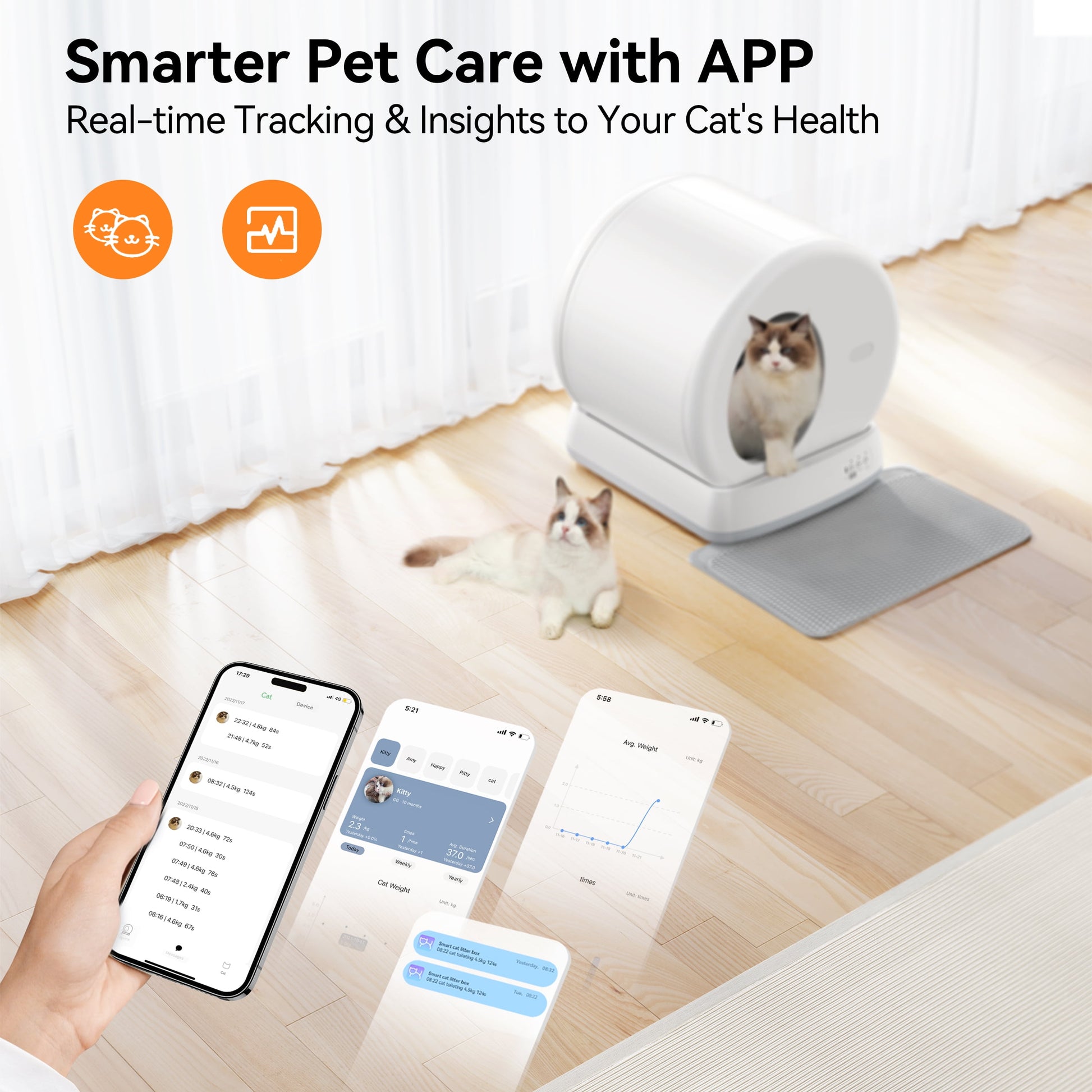 Smart Automatic Self-Cleaning Kitty Litter Box, APP Control/Integrated Safety Protection, Yellow